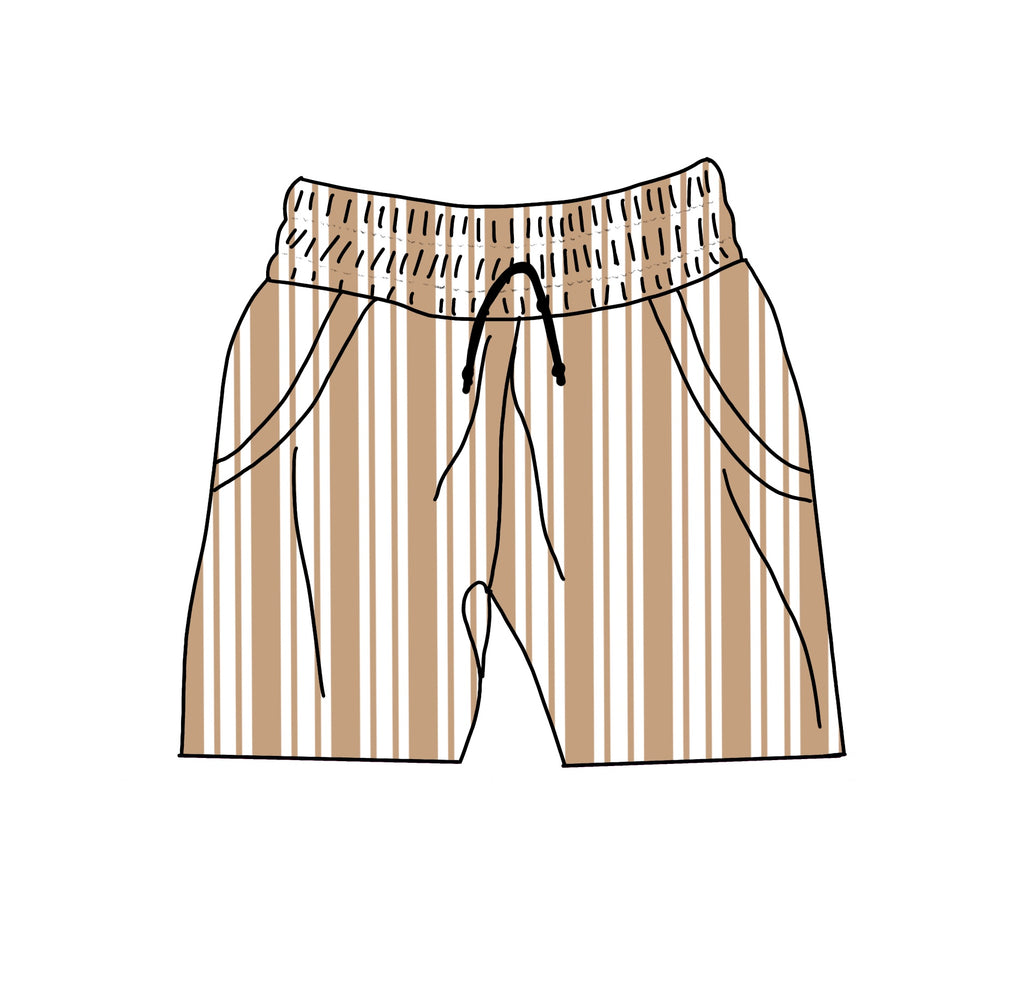 Jogger Shorts- Taupe Stripe