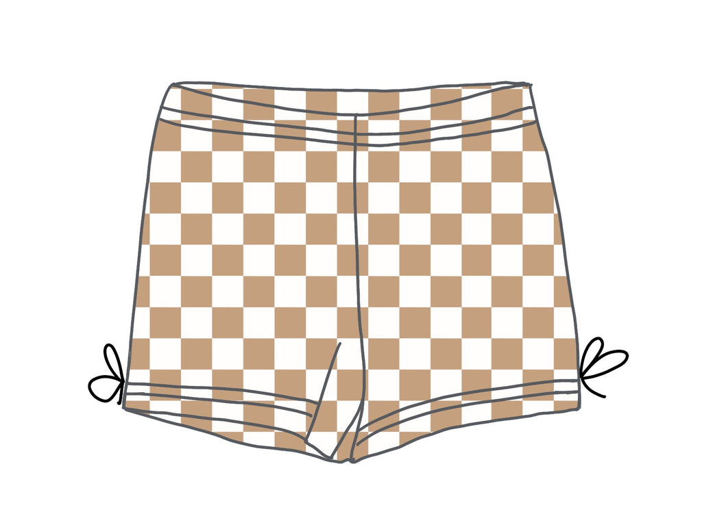 Bow Shorties- Taupe Check