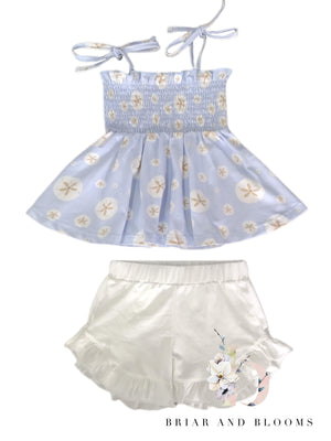 Tie Strap Smocked Top- Sand Dollar